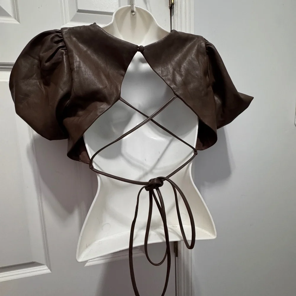 Kirious Brown faux leather crop Top size small_5